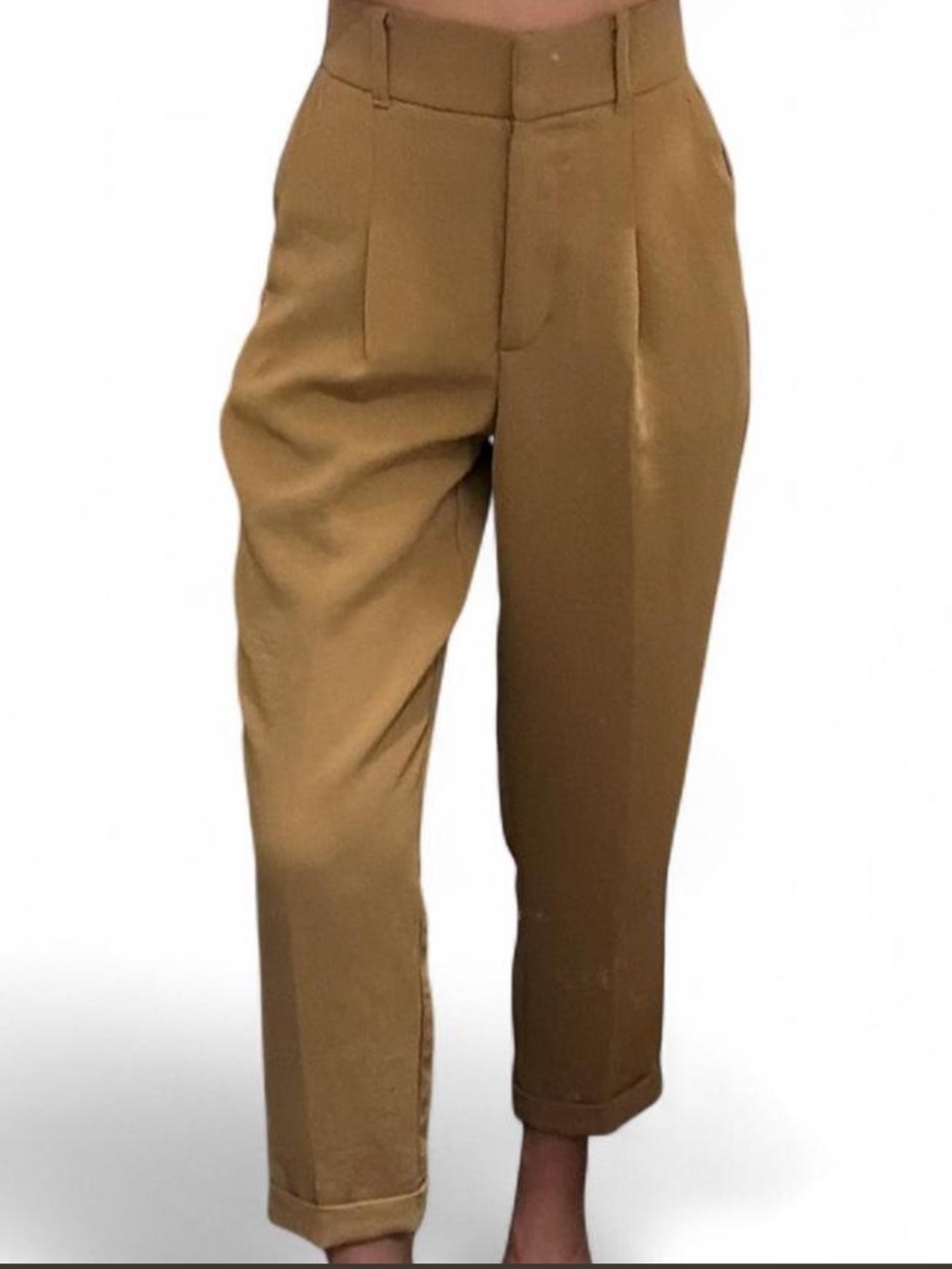 Aritzia High-Waist Cropped Tailored Pants in Camel